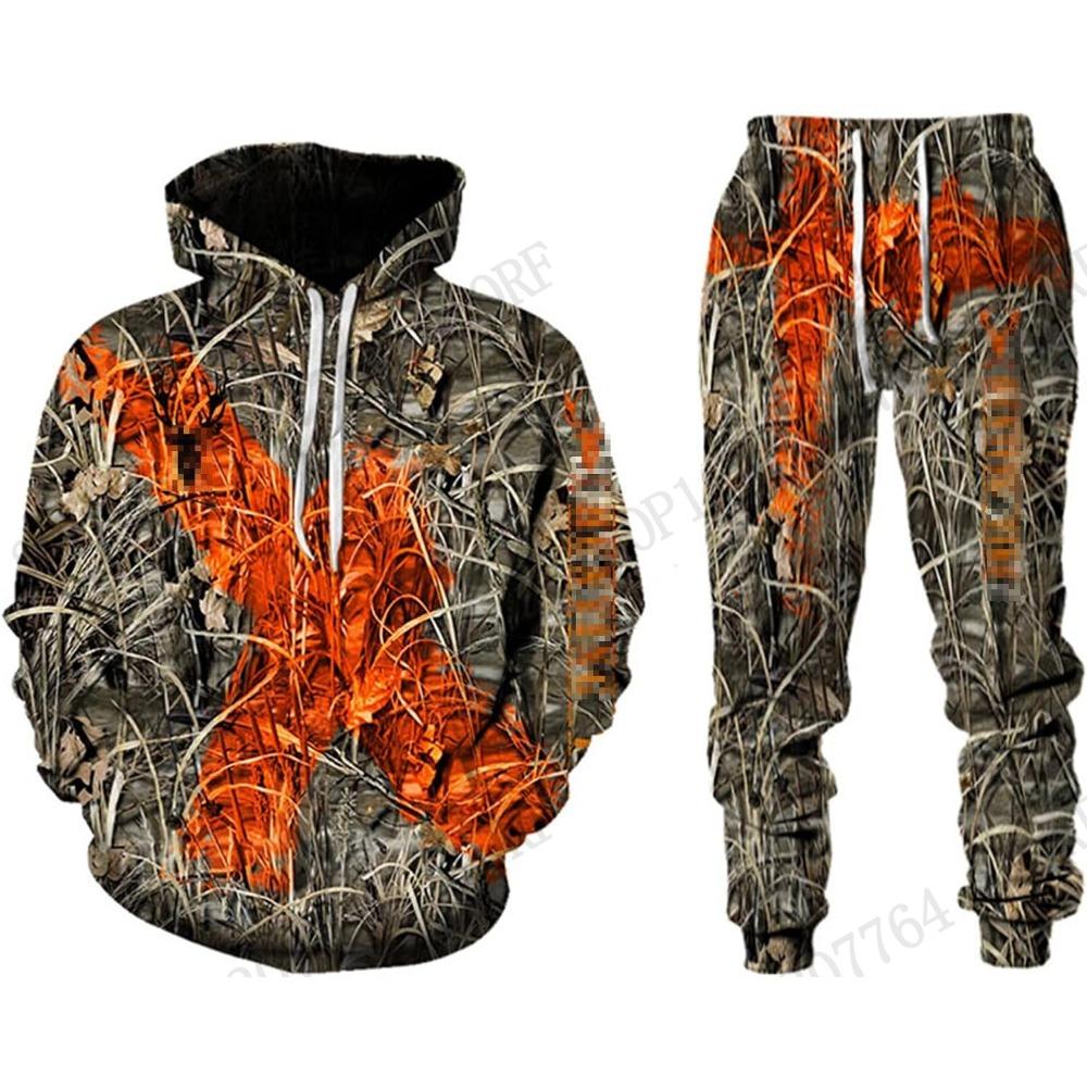 Men Hoodie Pant Set Hunting Animal Camouflage 3d Print Set Men Women Fashion Hoodie +Pant 2Pcs Set Sports Outdoor Tracksuit Suit