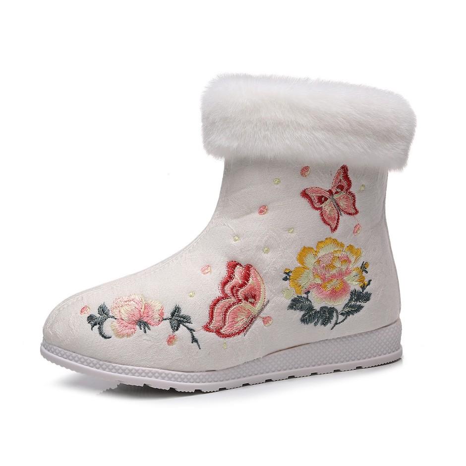 Зимние теплые женские ботильоны для женщин, повседневные нескользящие зимние ботинки с подкладкой из плюшевого флиса, с боковой молнией, вышитые, с подкладкой из искусственного меха, короткие ботинки
