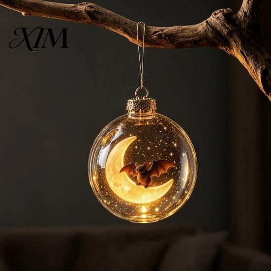 Halloween Hanging Ornaments Ball Ornament, Clear Sphere Decoration with Black Cat Bat Crescent Moon Skeleton, Festive Bauble for Home Party Tree Decor