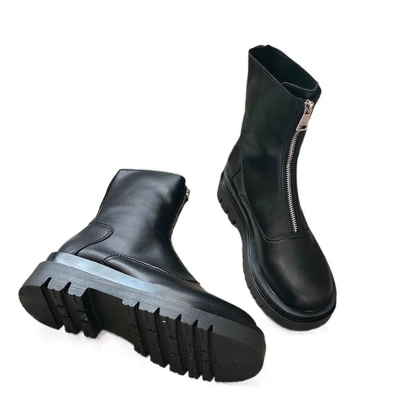 Весна 2025 Новые женские ботинки Мода Простой британский стиль Передняя молния Женская обувь