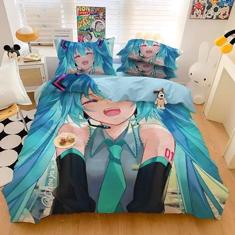 Anime Duvet Cover Pillowcase Kawaii H-Hatsune Miku Bedding Set Adult Boy Girl Bedroom Decoration Single Double Size
