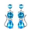 Girls Cute Animal Cat Earrings For Women 925 Silver Filled Round Purple Green Red Zircon Pear Cut Crystal Drop Earrings Jewelry