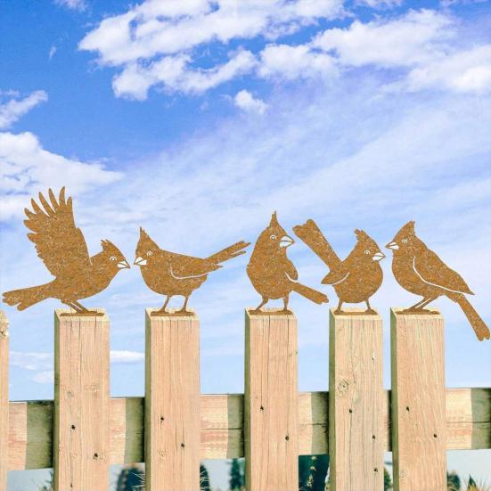 5 шт. ржавых птиц, украшения, металлический силуэт птицы, сад, двор, искусство, простая установка, железный балкон, забор, верхушка, декоративные украшения для улицы