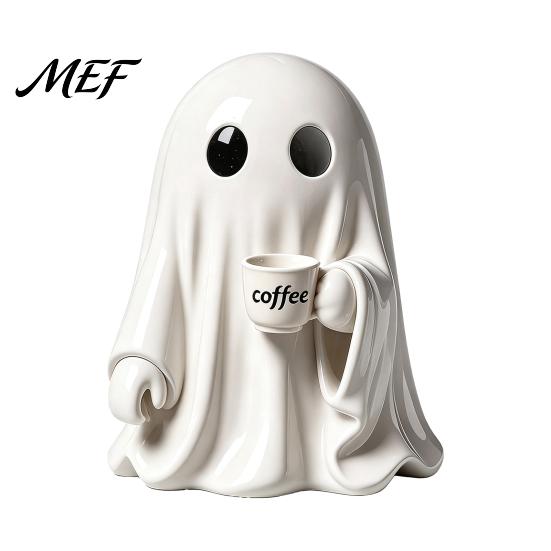 Fun Halloween Desk Accessories Ghost Figurine, Resin Spooky Cute Statue, Funny Creepy Collectible Art Figurines Tabletop Ornament for Home Shelf