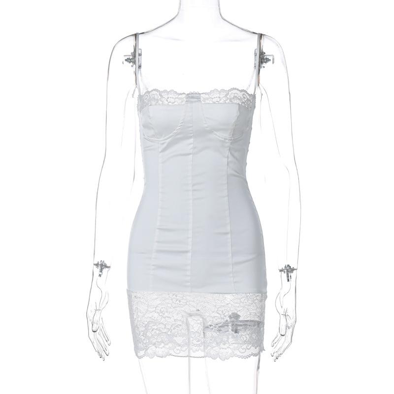 2025 Весна Женская,Новинка,Кружево,Сращивание,Сексуальная красотка,Узкая талия,Хипстерская майка,Платья