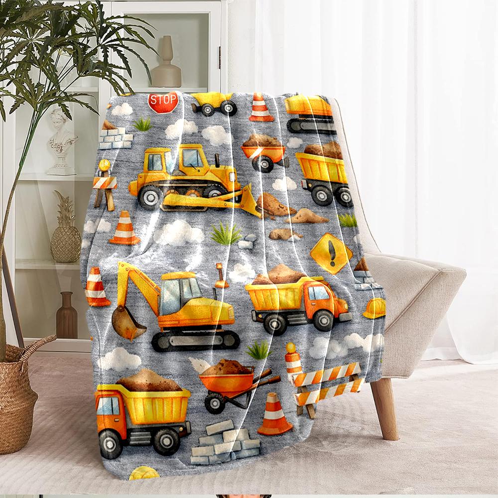 excavator Theme Printed Blanket - Perfect for Couch, Bed, Travel & Outdoor Use | Machine Washable, Cozy & Durable.