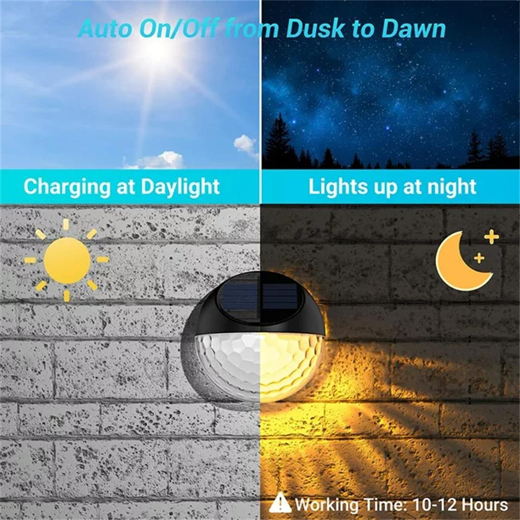 Solar Outdoor Fence Light Auto LED Wall Light IP65 Warm 2/4/8 Pack