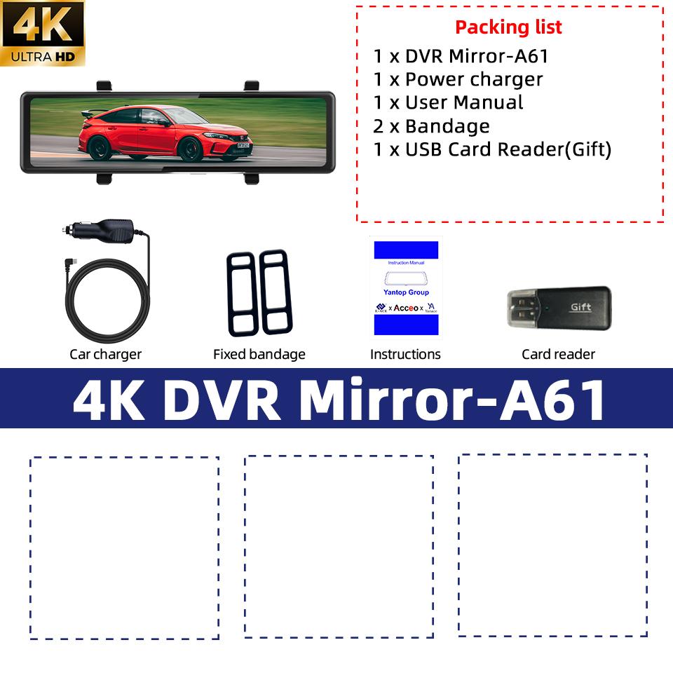 E-ACE 4K Dashcam Mirror 12 Inch Car Video Recorder Support 2.5K Waterproof Rear Camera ADAS WIFI GPS Black Box Dash Cam
