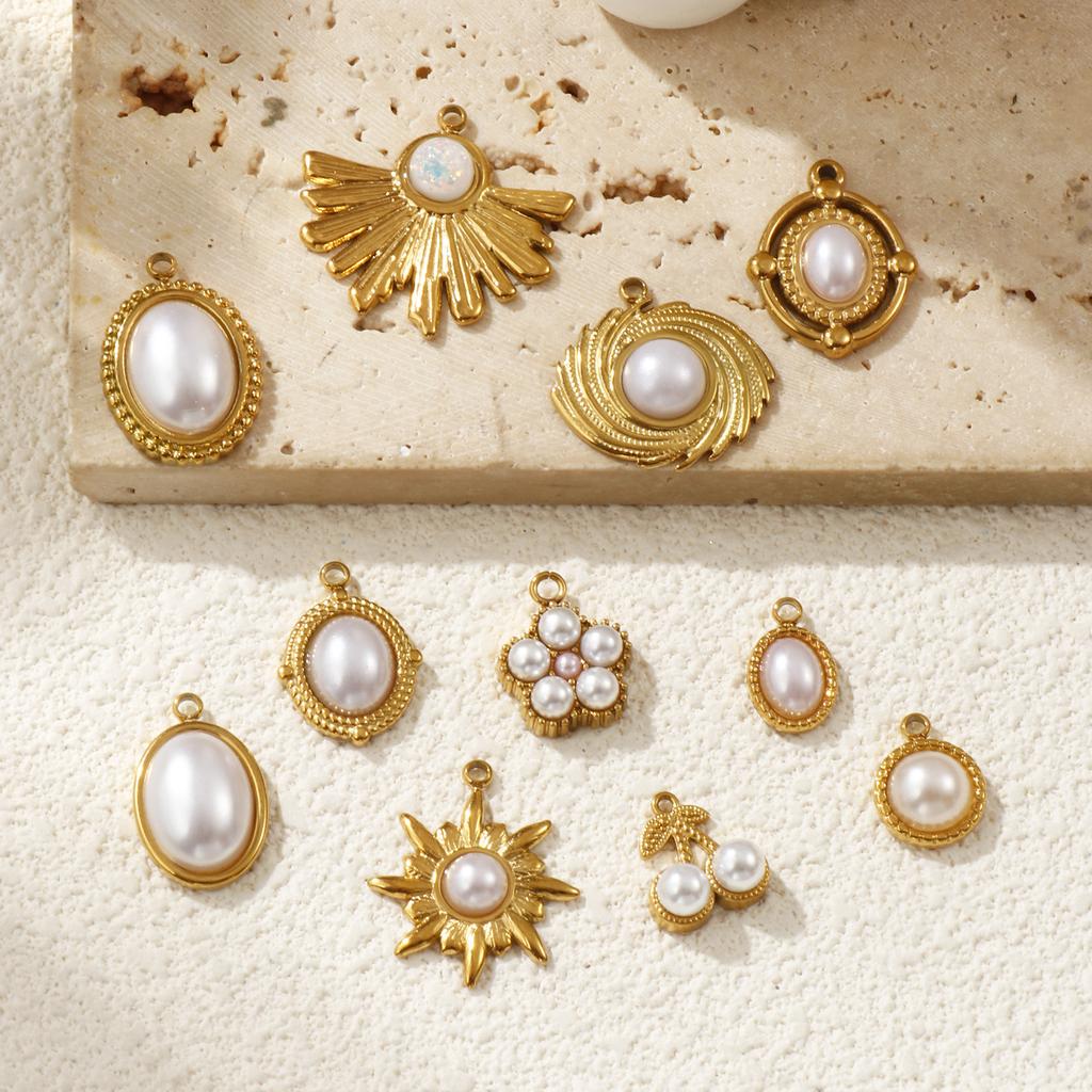 2 PCs 304 Stainless Steel Charms 18K Gold Plated White Acrylic Imitation Pearl Pendants For DIY Jewelry Making Necklace Findings