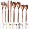Evanda Rose Gold Dinner Cutlery Set, 8 Pieces (4 Types), Knife, Fork, Spoon, Teaspoon, 18-0 Stainless Steel with Titanium Plated Finish, Dishwasher