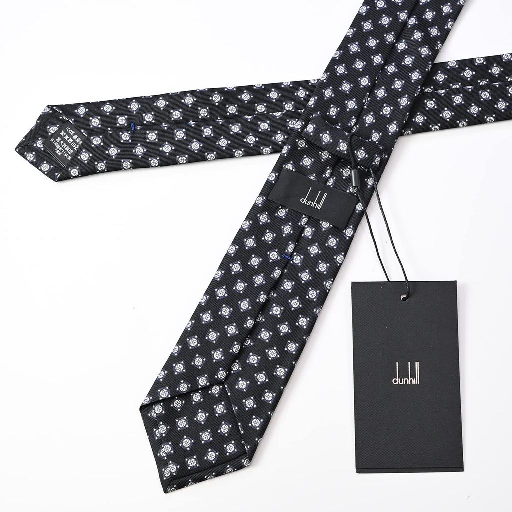 Dunhill Day 8cm Printed Made In Italy Father's Men's Tie, Black, Wide, 100% Silk, Gasket, 23RPTP4G5001, [Product Code 23RPTP4G5001]