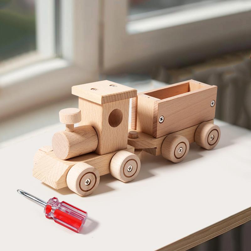 Wooden Car Train Fire Truck Assembly Toy Car Set For Kids Educational Transportation Play