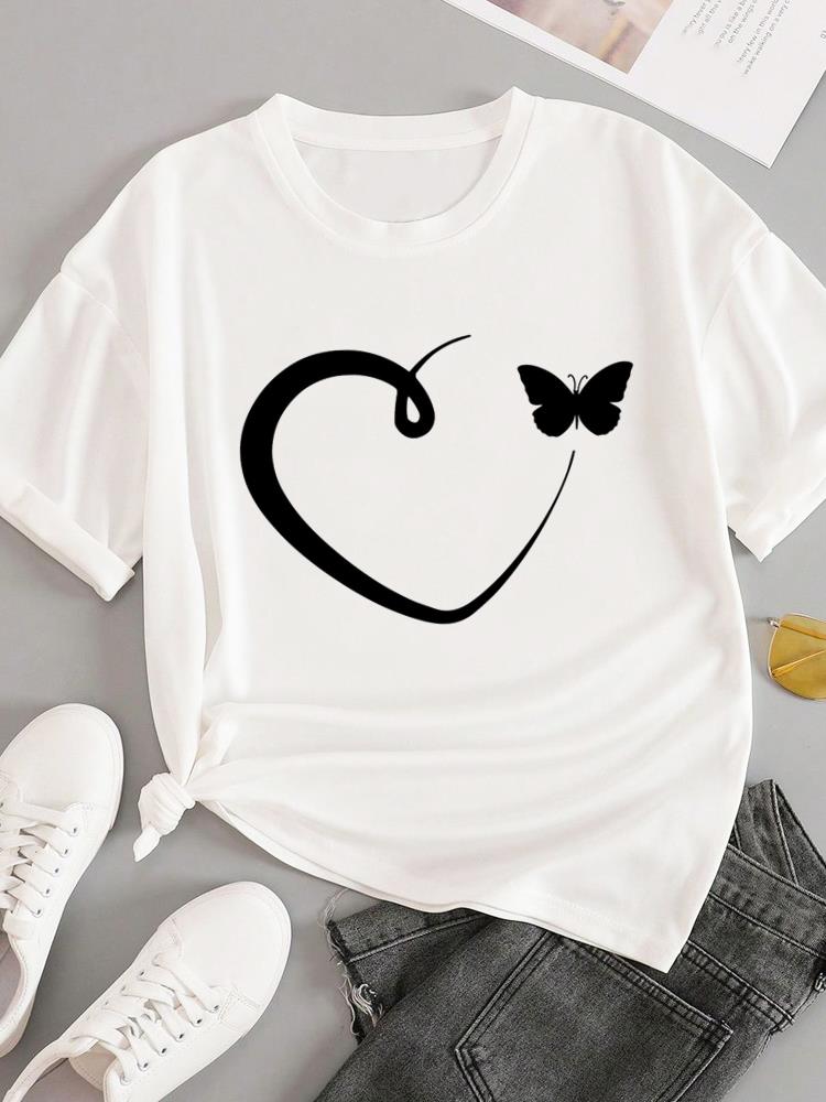 (Азиатский размер) Модные футболки с круглым вырезом для женщин, с милым мультяшным принтом растений, повседневный женский топ, одежда, принт, короткий рукав, графическая футболка