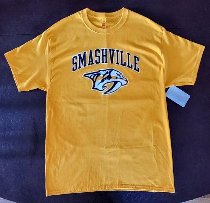SMASHVILLE Nashville Predators SS Футболка NHL Оригинальная Большая 100% Хлопок Унисекс Футболка
