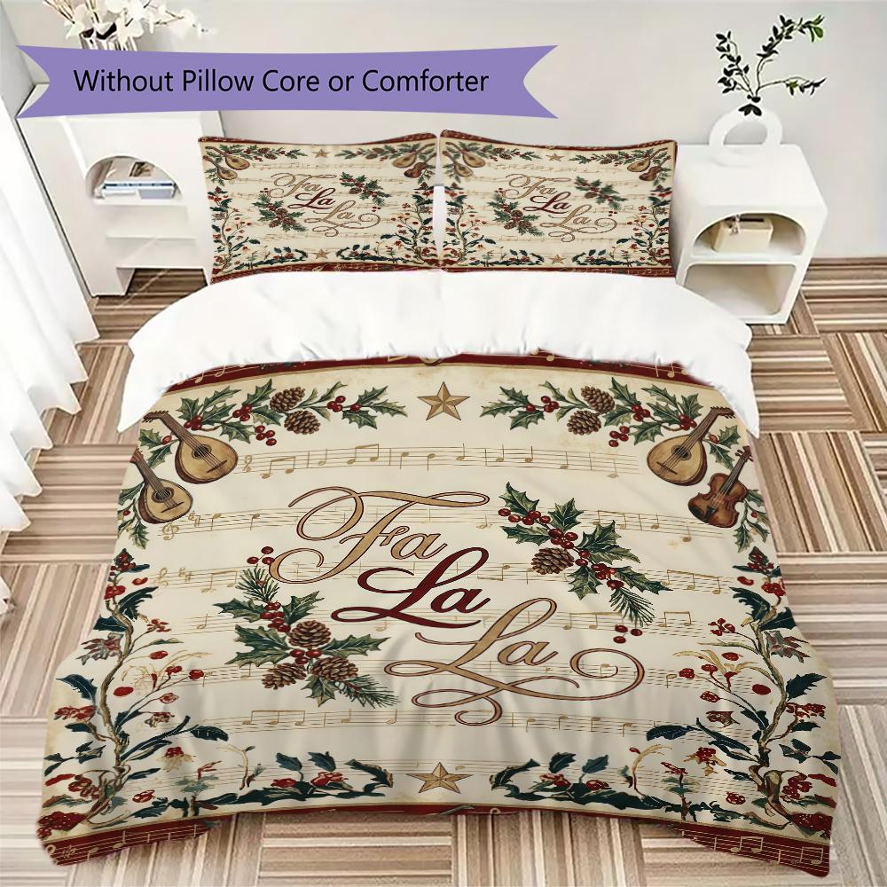 North Pole Delivery Pattern Bedding uilt Set uilt Cover Pillowcase Home Decoration Birthday Gift (1 * duvet cover + 2 * pillowcase without core)_XIA