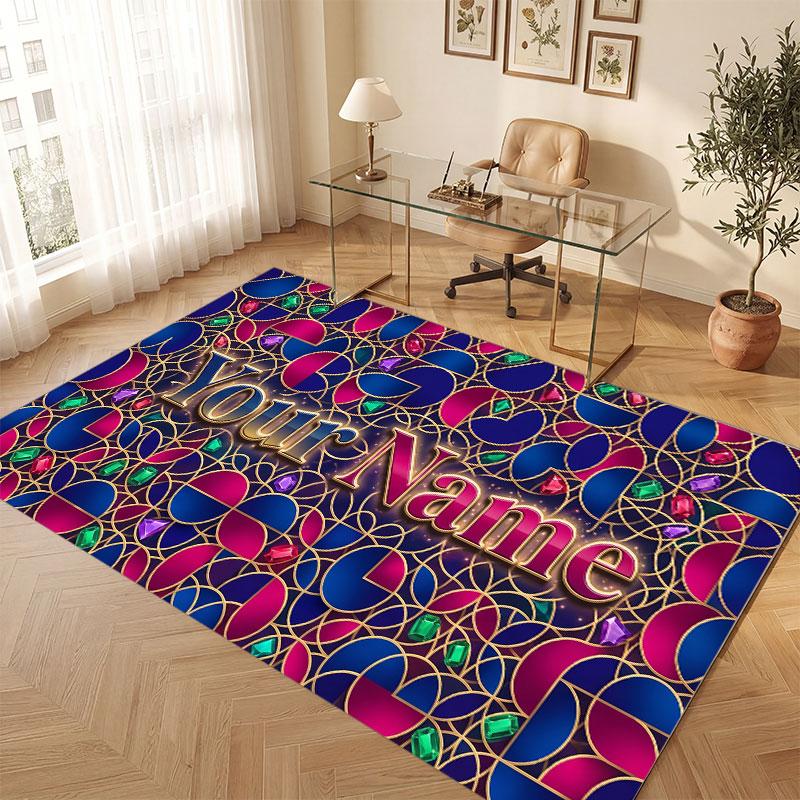 Abstract Geometric Theme Crystal Velvet Floor Rug Personalized Custom Name Text Warm Carpet Home Decoration