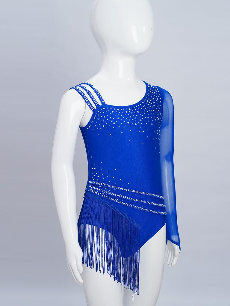 Детский купальник для фигурного катания с бахромой из блестящих страз для девочек, гимнастические комбинезоны, балетная одежда, боди с кисточками