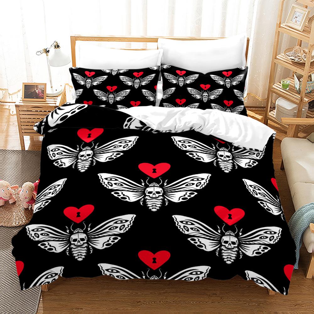 Комплект пододеяльников Death Moth King Queen Size Moon Skull Youth Gothic Insect Print Skeleton Bones Polyester Quilt Cover для детей