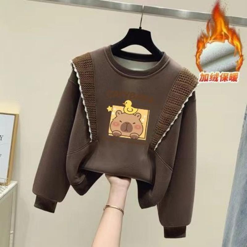 Children's Casual Capibara Hoodie Autumn and Winter Girls' Fashionable Ruffled Long-sleeved Coat