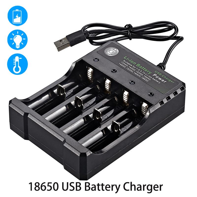 Зарядное устройство USB для аккумуляторов 18650, 4 слота, перезаряжаемое зарядное устройство для литиевых аккумуляторов со светодиодной индикацией, для зарядки аккумуляторов 18650 16650 14650 16340