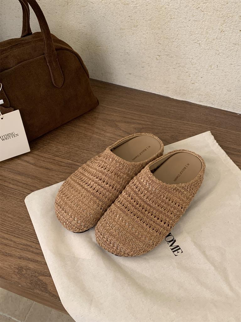 Модная Плетеная Женская Обувь Без Каблука, Тапочки, Элегантные Мелкие Мюли, Летние Новые Модные Шлепанцы 2025, Удобные Мягкие Сандалии для Ходьбы