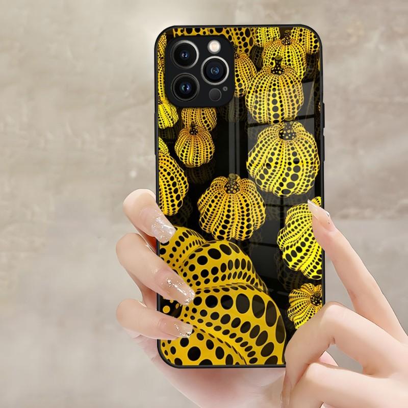 Арт Яёи Кусама Чехол для телефона Apple iPhone 14 Pro 12 11 13 Mini X XR XS Max 8 7 6 Plus SE 2020 Стеклянный дизайн Задняя крышка