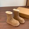 Women's Retro Khaki Fleece-Lined Snow Boots with Thick Soles - Warm & Fashionable Cotton Footwear for Autumn & Winter