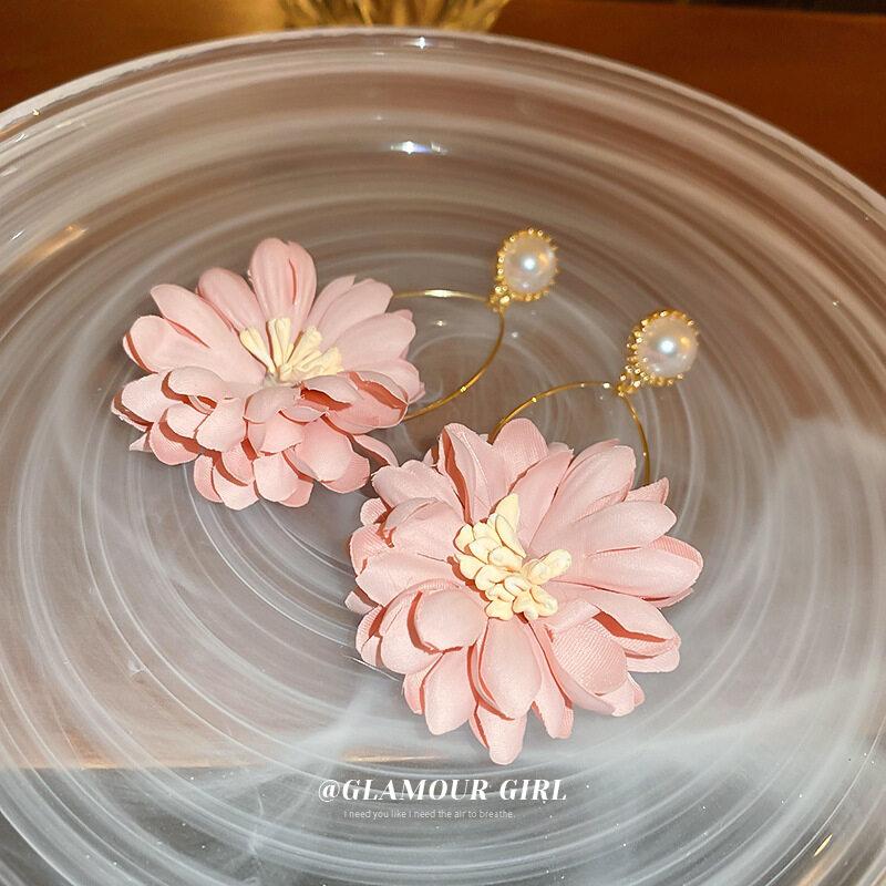 Большие тканевые серьги с цветком, модные простые креативные женские изысканные винтажные круглые богемные темпераментные серьги ручной работы, ювелирные изделия, подарки