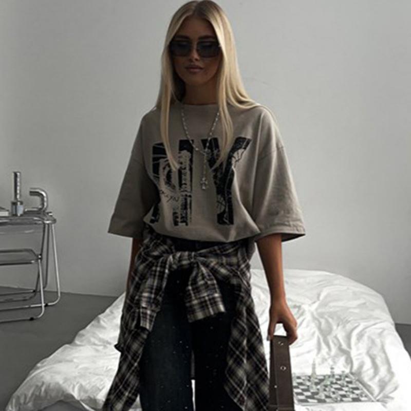 Футболка из хлопка с буквенным принтом, универсальная, женская, летняя, свободная, мягкая, с коротким рукавом, повседневная, универсальная, для офиса, для женщин, топы