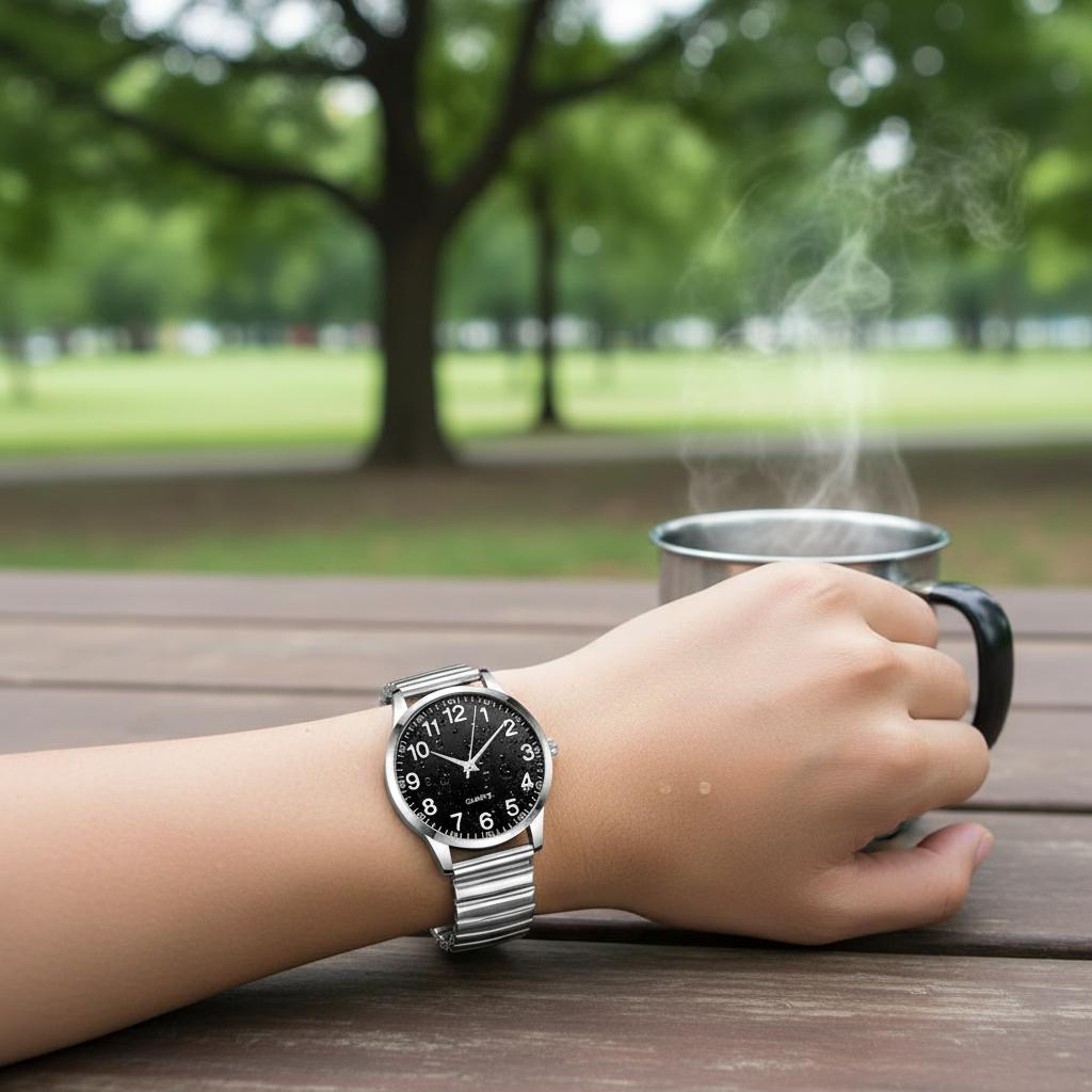 Large Digit Dial Watch with Elastic Band Waterproof Durable Glass Surface for Men Women