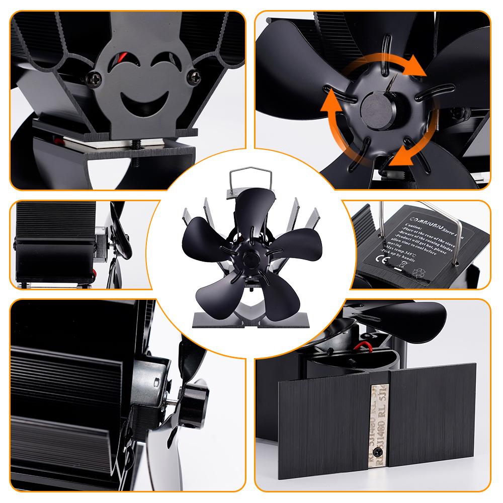 5-лопастной тепловой вентилятор для печи, мини-вентилятор для камина, дровяная горелка, эко-вентилятор, тихий каминный вентилятор, нагреватель, эффективное распределение тепла