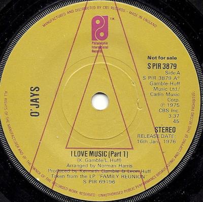 7-дюймовая пластинка O'JAYS - I Love Music SPIR3879PROMO Филадельфия 1976 Великобритания Соул/Фанк Б/У