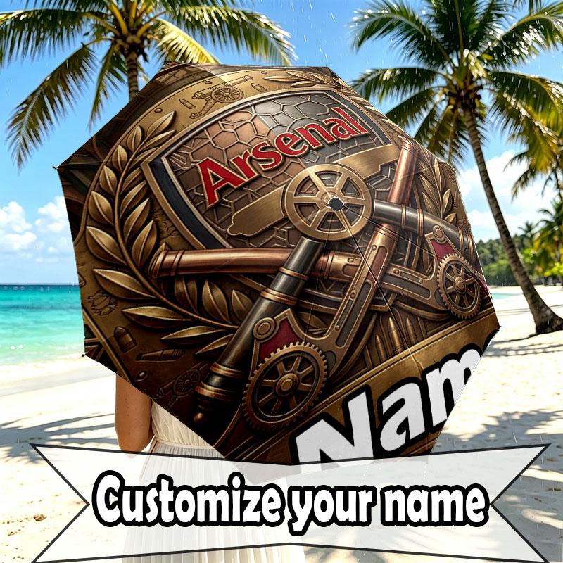 Custom Name Personalized Arsenal F.C Print Umbrella, Auto Open Close, 8‑Rib Sturdy Frame, Commute Camping Hiking Use, Birthday Gift