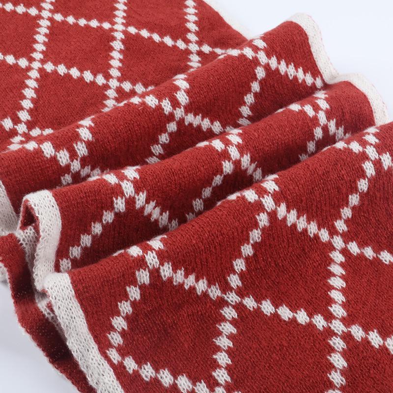 Шарф в клетку винного цвета: Теплая, универсальная шаль для осени/зимы, корейский стиль, имитация кашемира.