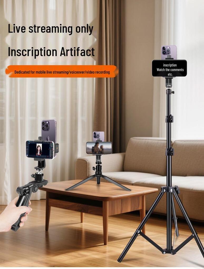 Dual-Camera Mobile Teleprompter Stand for Live Streaming - Portable Handheld & Desktop Universal Stand