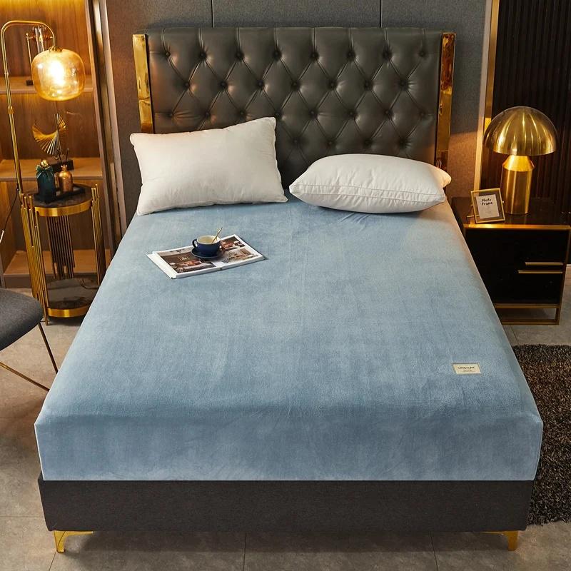 Мягкий теплый наматрасник, утолщенный бархатный эластичный чехол для простыни, протектор, однотонный чехол для кровати, латексный коврик, чехол для кровати, постельные принадлежности