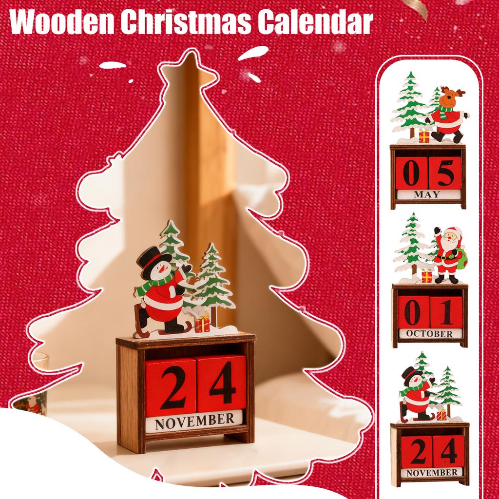Рождественский адвент-календарь, Деревянный настольный адвент-календарь, Праздничное украшение, Настольный подарок для рождественской вечеринки, Подходит для домашних каминных полок и книжных полок