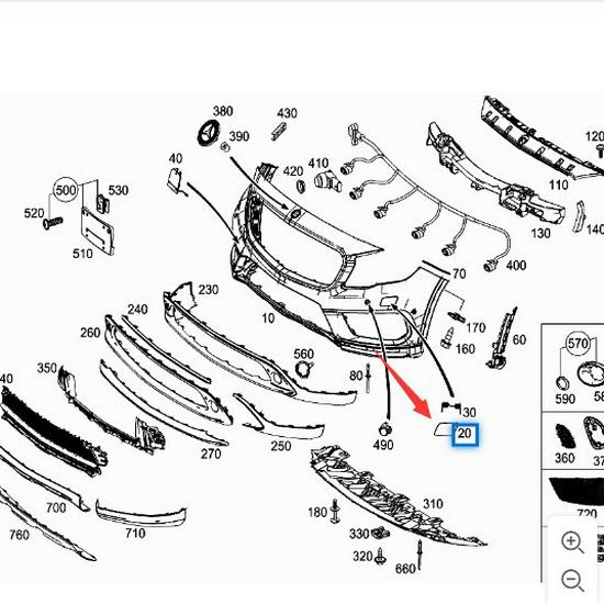 Mercedes-Benz GLA W156 Front Bumper Spray Cover: Part Numbers 1568850922, 1568851022