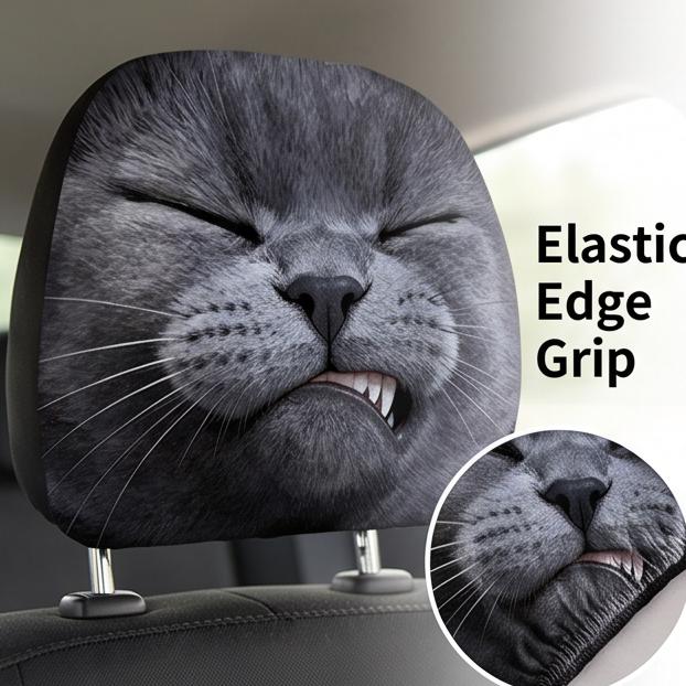 Funny Car Headrest Covers 2-Pack Halloween Cartoon Dog Print Stretchy Polyester Elastic Edges Machine Washable Stain Protection 11 x 10 inch