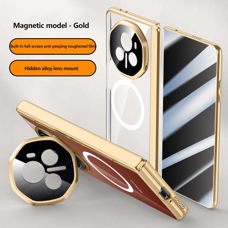 Electroplated Hinge Transparent Phone Case for Honor Magic V3 Metal Lens Holder with Tempered Film Shockproof Holder Business Cover