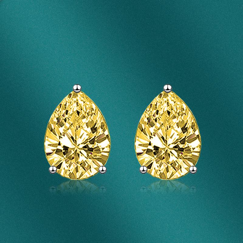 SACE GEMS Copper Alloy Zircon Pear Shaped Cut Water Drop Earrings Female Color Treasure Earrings Yellow Pink Earrings