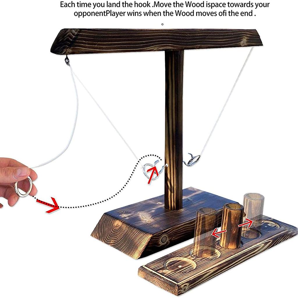 Ring Toss Game for Adults,Handmade Wooden Ring Toss Hooks Handheld Board Games Outdoor Play Games for Kids Adults and Family Fun