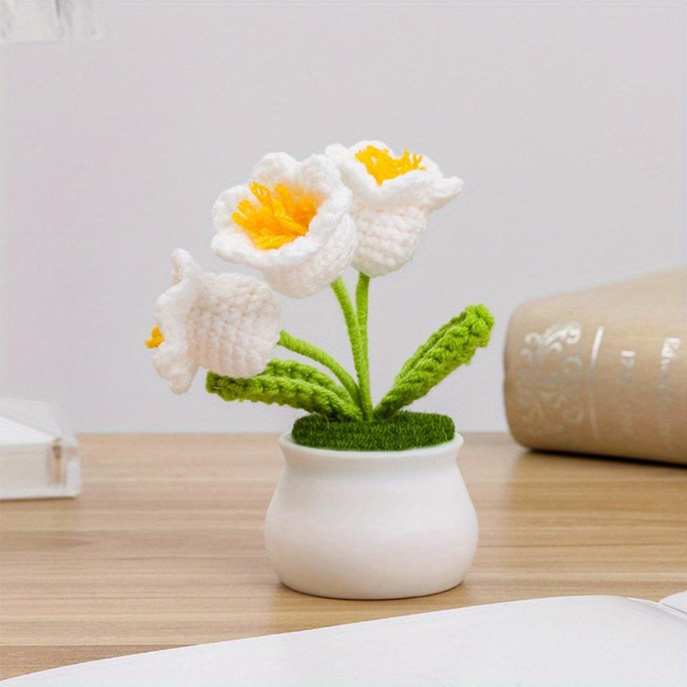 2 шт. Вязаные крючком цветы орхидеи-колокольчика в горшках для жены, девушки и женщин, цветы ручной работы для украшения автомобиля, украшения дома