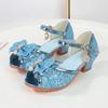 2024 Kids Sandal Girls Summer Sequins Princess Dress Sandals Fashion Sweet Bowtie Glitter Children High Heels for Wedding Party