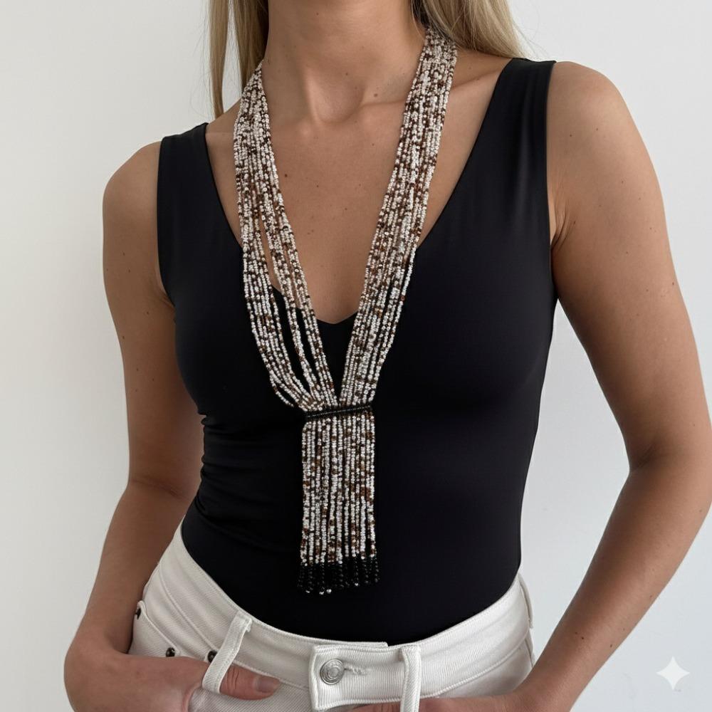 Floral Multi-Layer Beads Necklace Metal Chain Tassel Collarbone Chain Multi Layer Choker  Girls