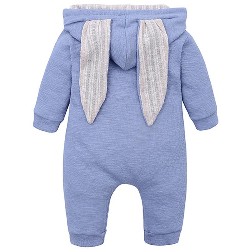 Baby 3d Rabbit Ear Long Romper Cute Long Sleeve Hoodie Jumpsuits Toddler Winter Warm Outwear