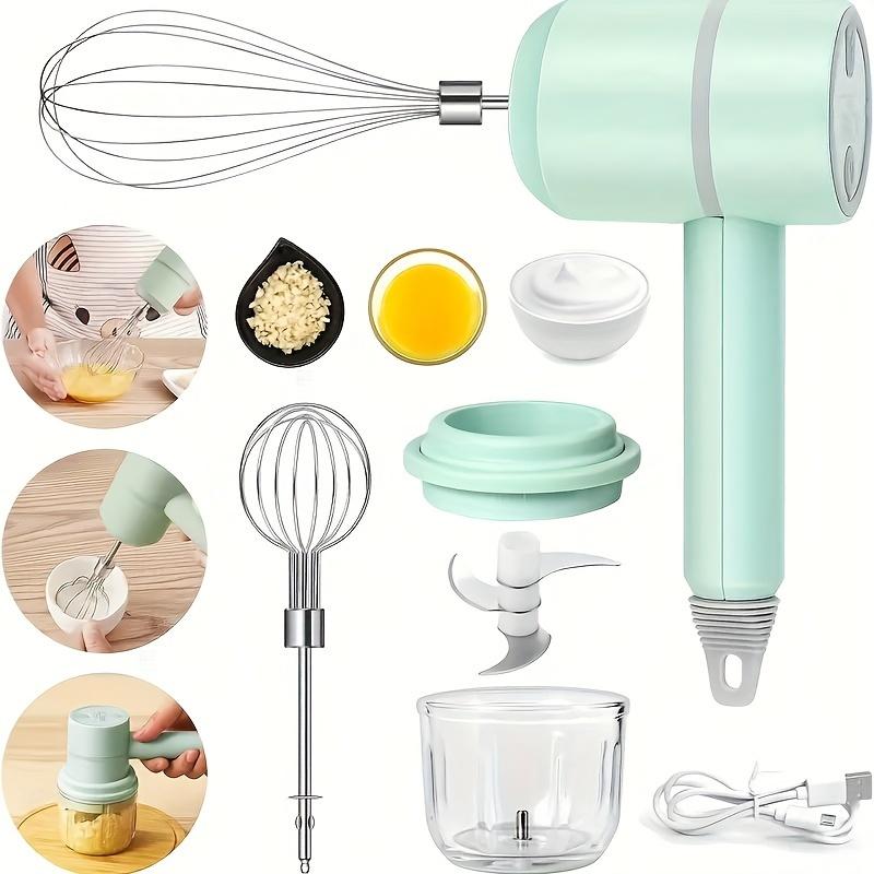 1 Set Multifunctional Electric Garlic Masher & Egg Beater 2-in-1 Set - Rechargeable, Portable, Handheld Mixer & Mini Meat Grinder - USB Charging