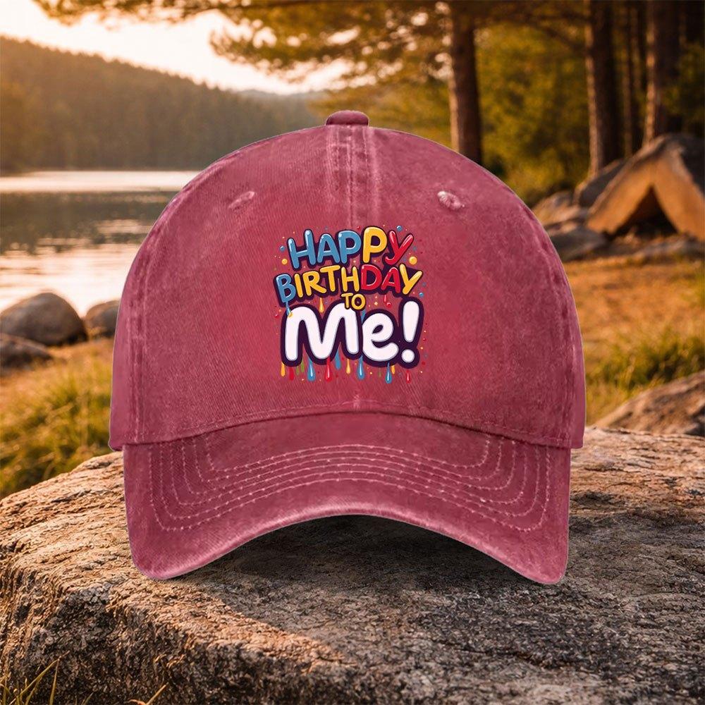 Unisex Duckbill Baseball Cap with Happy Birthday Doodle Print Lightweight Washed Cotton Machine Washable