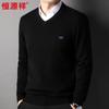 Hengyuanxiang Men's 100% Pure Wool V-Neck Chunky Knit Sweater HJ195