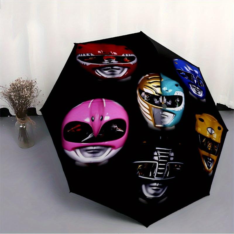 1pc Power Rangers Automatic Folding Umbrella, Portable Collapsible Design, 8-Rib Iron Frame,, All-Season Casual Outdoor Accessory for Christmas Birthd
